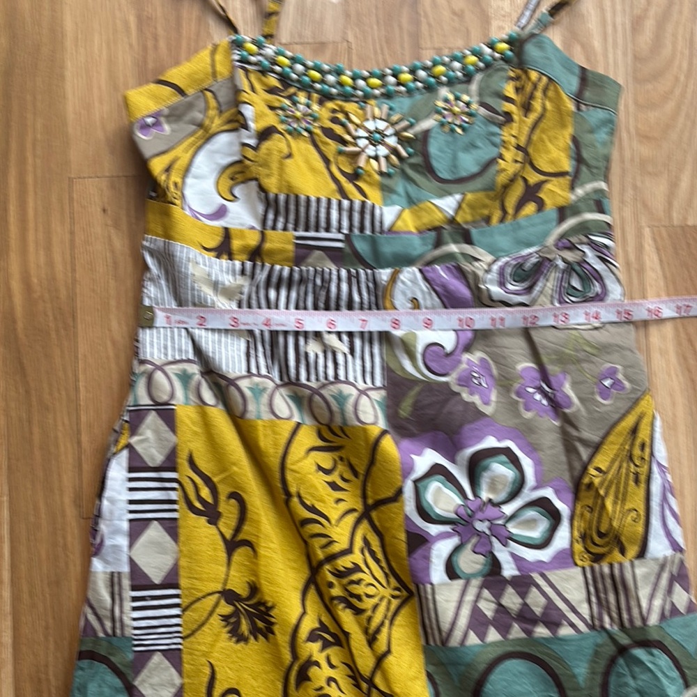 CAbi Beaded Dress with Turquoise and Yellow Accents sz 6 - Picture 10 of 11